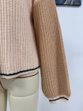 Women Chic Loose Patchwork Knitting Cardigan Sweater
