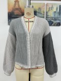 Women Chic Loose Patchwork Knitting Cardigan Sweater