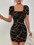 Women Square Neck Knitting Elegant Bodycon Dress