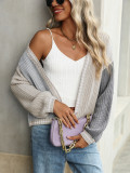 Women Chic Loose Patchwork Knitting Cardigan Sweater