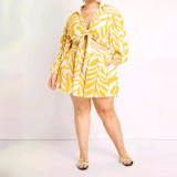 Plus Size Women Sexy Printed Top and Shorts Two-Piece Set