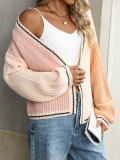 Women Chic Loose Patchwork Knitting Cardigan Sweater