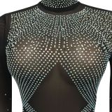 Women Sexy Beaded Mesh See-Through Bodycon Dress