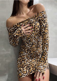 Women summer long-sleeved Off Shoulder printed sexy Bodycon Dress