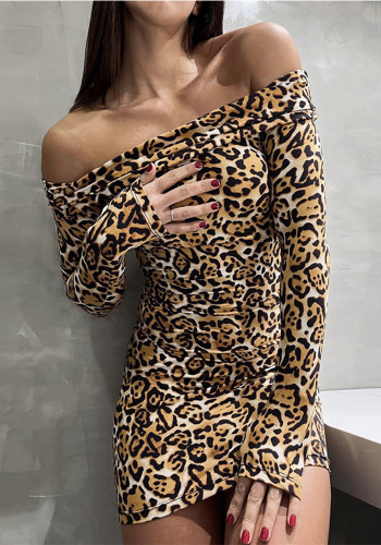 Women summer long-sleeved Off Shoulder printed sexy Bodycon Dress