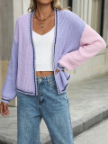 Women Chic Loose Patchwork Knitting Cardigan Sweater