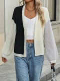 Women Chic Loose Patchwork Knitting Cardigan Sweater