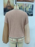 Women Chic Loose Patchwork Knitting Cardigan Sweater