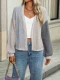 Women Chic Loose Patchwork Knitting Cardigan Sweater