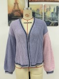 Women Chic Loose Patchwork Knitting Cardigan Sweater