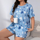 Plus Size Women Casual Summer T-shirt Shorts Pajama Set