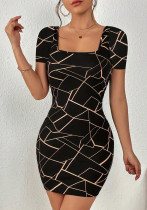 Women Square Neck Knitting Elegant Bodycon Dress