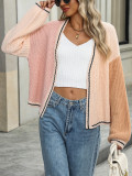 Women Chic Loose Patchwork Knitting Cardigan Sweater