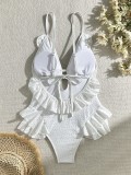 Women Solid Floral One-Piece Swimwear