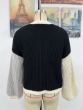 Women Chic Loose Patchwork Knitting Cardigan Sweater