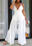 Women's Sexy V-Neck Strap Ruffle Slit Loose Jumpsuit