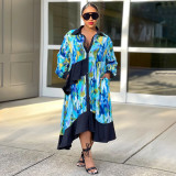 Autumn Print Ruffled Patchwork Irregular Loose Casual Plus Size Shirt Dress