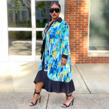 Autumn Print Ruffled Patchwork Irregular Loose Casual Plus Size Shirt Dress