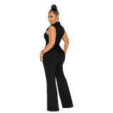 Women's Sexy Solid Color Sleeveless Round Neck Wide-Leg Jumpsuit