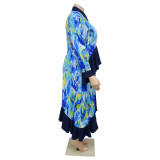 Autumn Print Ruffled Patchwork Irregular Loose Casual Plus Size Shirt Dress