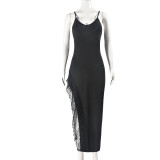 Women's Sexy Slim Strap Lace Edge Long Dress