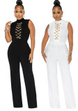 Women's Sexy Solid Color Sleeveless Round Neck Wide-Leg Jumpsuit