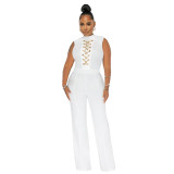 Women's Sexy Solid Color Sleeveless Round Neck Wide-Leg Jumpsuit