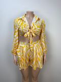 Plus Size Women Sexy Printed Top and Shorts Two-Piece Set