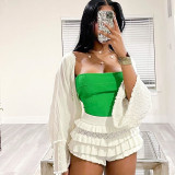 Women Summer Sexy Solid Multi-layered Ruffle Lace Shorts