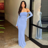 Women Summer Strapless Off Shoulder Patchwork Long Sleeve Sexy Mesh Dress