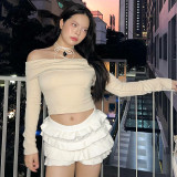 Women Summer Sexy Solid Multi-layered Ruffle Lace Shorts