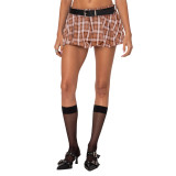 Women plaid mini pants skirt