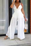 Women's Sexy V-Neck Strap Ruffle Slit Loose Jumpsuit