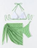 Women Summer Halter Neck Solid Two Pieces Swimwear