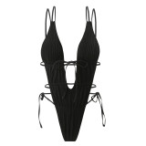 Women drawstring backless sexy one-piece Swimwear