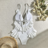 Women Solid Floral One-Piece Swimwear