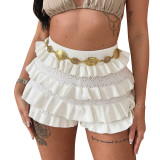 Women Summer Sexy Solid Multi-layered Ruffle Lace Shorts