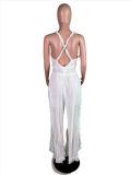 Women's Sexy V-Neck Strap Ruffle Slit Loose Jumpsuit