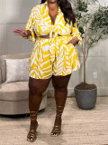 Plus Size Women Sexy Printed Top and Shorts Two-Piece Set