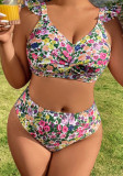 Plus Size Printed High Waist Sexy Two Pieces Bikini