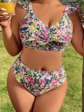 Plus Size Printed High Waist Sexy Two Pieces Bikini