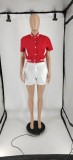 Women contrast color baseball top and shorts two-piece set