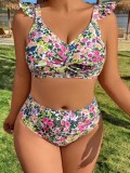 Plus Size Printed High Waist Sexy Two Pieces Bikini