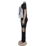 Women printed short-sleeved top and Pants two-piece set