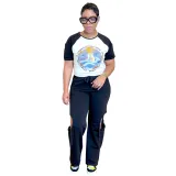Women printed short-sleeved top and Pants two-piece set