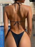 Women bikini lace-up backless solid Swimwear