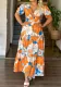 Plus Size Women V-neck Chic Bubble Short Sleeve Print Dress