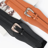 Women retro pu Leather elastic belt