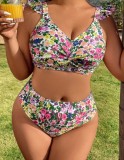 Plus Size Printed High Waist Sexy Two Pieces Bikini