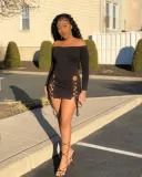 Women sexy Off Shoulder Lace-Up Bodycon Dress